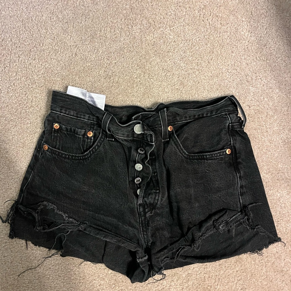 Levi's 501 Black Distressed Denim Shorts